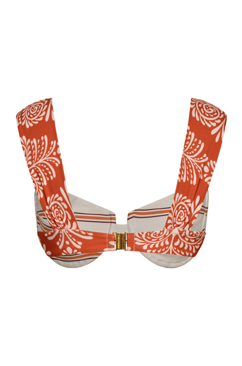 Sabina Top / Red Arabesque - Orange Stripes